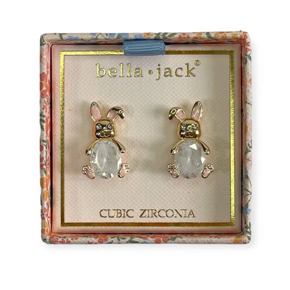Bella Jack Goldtone Crackle Cubic Zirconia Easter Bunny Earrings - Picture 9 of 14